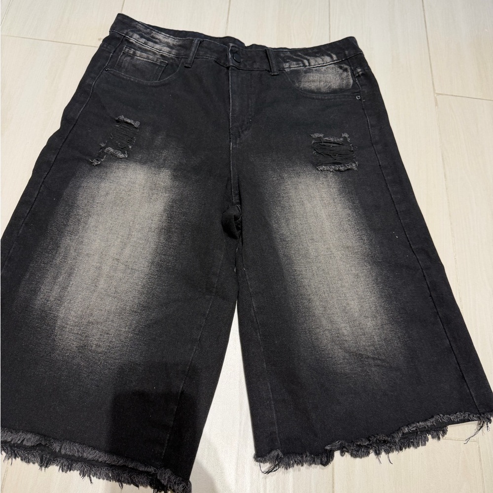Men's Black Distressed Jean Shorts